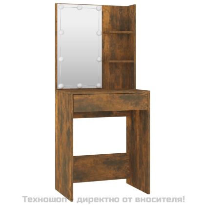 Комплект тоалетка с LED, опушен дъб, инженерно дърво