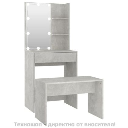 Комплект тоалетка с LED, бетонно сива, инженерно дърво