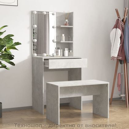 Комплект тоалетка с LED, бетонно сива, инженерно дърво