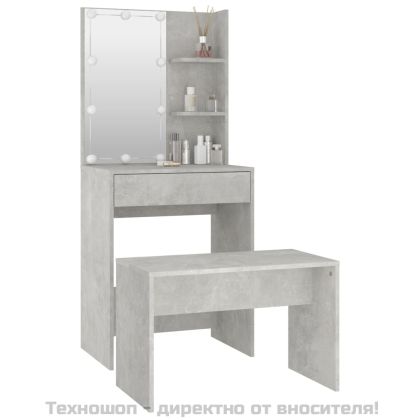 Комплект тоалетка с LED, бетонно сива, инженерно дърво