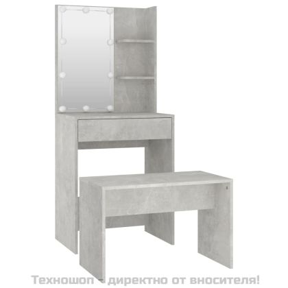 Комплект тоалетка с LED, бетонно сива, инженерно дърво