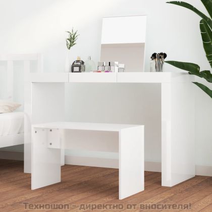 Табуретка за тоалетка бял гланц 70x35x45 см инженерно дърво