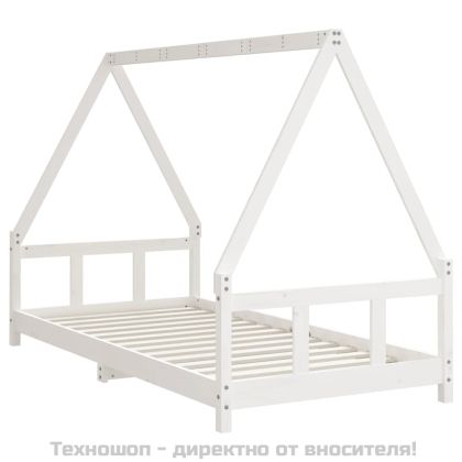 Детска рамка за легло, бяла, 90x190 см, бор масив