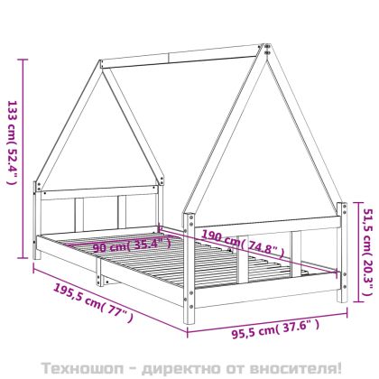 Детска рамка за легло, бяла, 90x190 см, бор масив