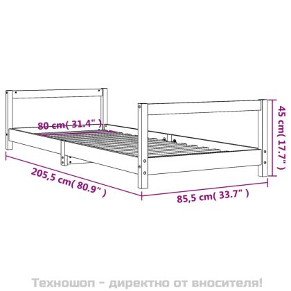 Рамка за детско легло 80x200 см масивна борова дървесина