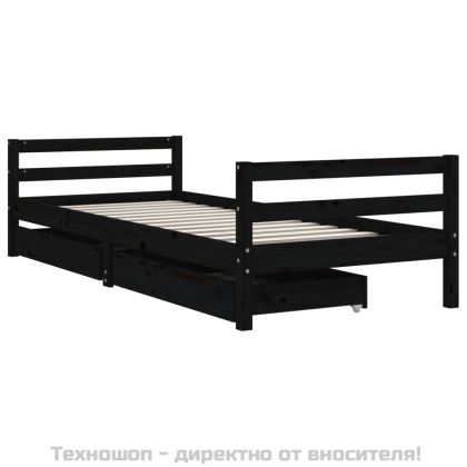 Рамка за детско легло с чекмеджета, черно, 80x200 см, чам масив