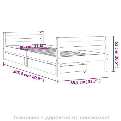 Рамка за детско легло с чекмеджета, черно, 80x200 см, чам масив