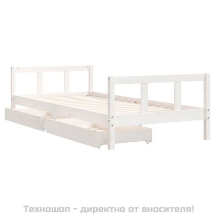 Рамка за детско легло с чекмеджета, бяла, 90x200 см, бор масив