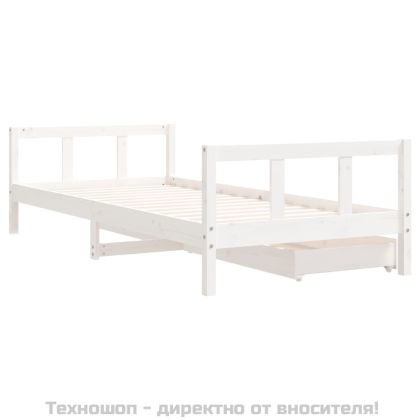 Рамка за детско легло с чекмеджета, бяла, 90x200 см, бор масив