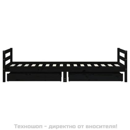 Рамка за детско легло с чекмеджета черна 90x200 см бор масив