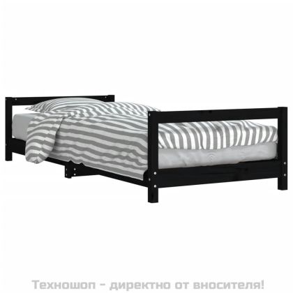 Детска рамка за легло, черна, 90x190 см, бор масив