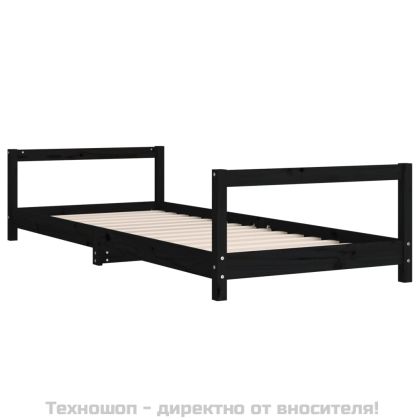 Детска рамка за легло, черна, 90x190 см, бор масив