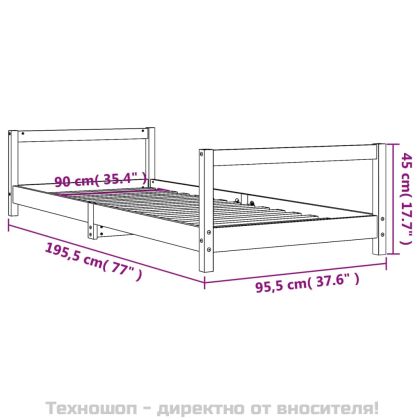 Детска рамка за легло, черна, 90x190 см, бор масив