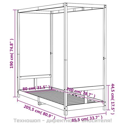 Рамка за детско легло бяла 80x200 см масивна чамова дървесина