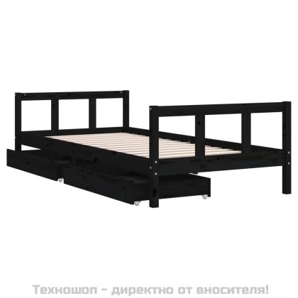 Рамка за детско легло с чекмеджета черна 90x200 см бор масив