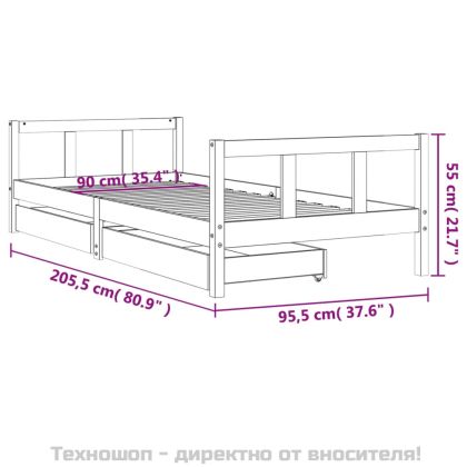 Рамка за детско легло с чекмеджета черна 90x200 см бор масив