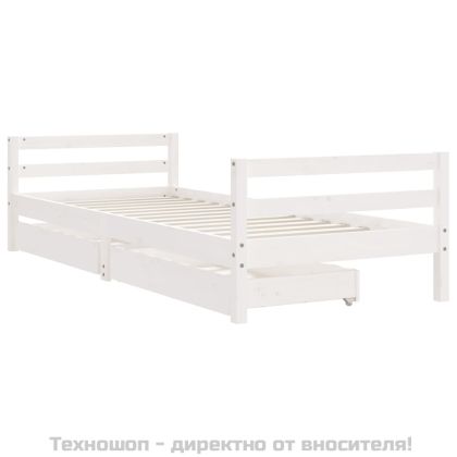 Детска рамка за легло с чекмеджета, бяла, 90x190 см, бор масив