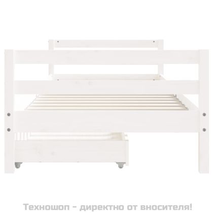 Детска рамка за легло с чекмеджета, бяла, 90x190 см, бор масив