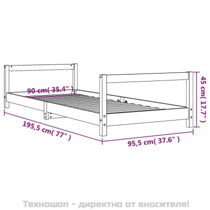Детска рамка за легло, бяла, 90x190 см, бор масив