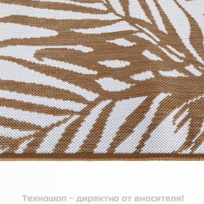 Килим за открито, кафяво и бяло, 80x250 см, дизайн с две лица