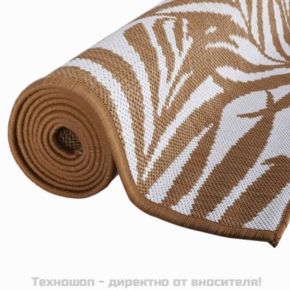 Килим за открито, кафяво и бяло, 80x250 см, дизайн с две лица