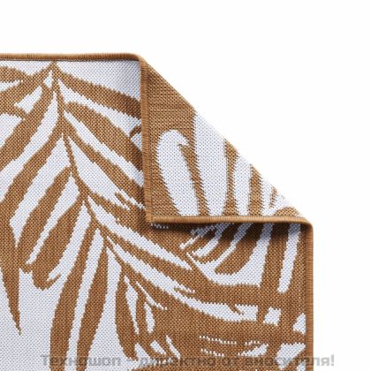 Килим за открито, кафяво и бяло, 80x250 см, дизайн с две лица