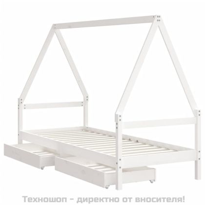 Рамка за детско легло с чекмеджета, бяла, 90x200 см, бор масив
