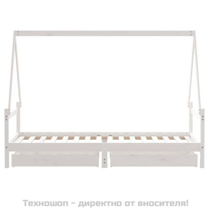 Рамка за детско легло с чекмеджета, бяла, 90x200 см, бор масив