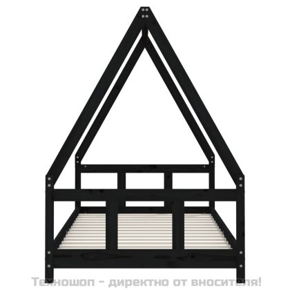 Детска рамка за легло, черна, 90x190 см, бор масив