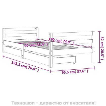 Детска рамка за легло с чекмеджета, 90x190 см, бор масив