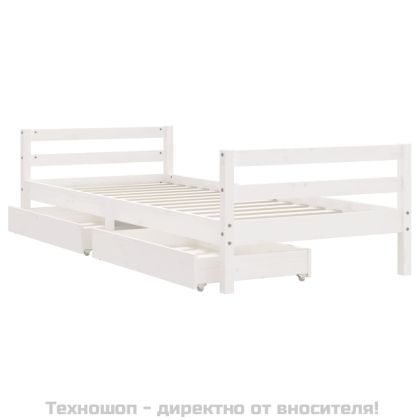 Рамка за детско легло с чекмеджета, бяла, 90x200 см, бор масив