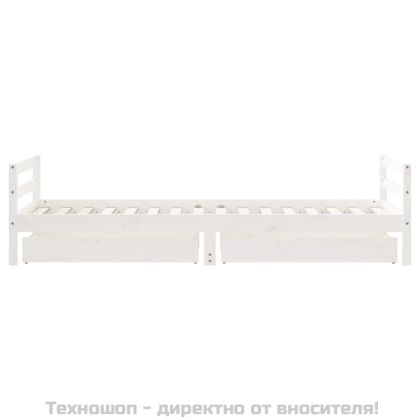 Рамка за детско легло с чекмеджета, бяла, 90x200 см, бор масив