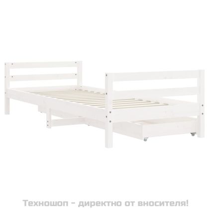 Рамка за детско легло с чекмеджета, бяла, 90x200 см, бор масив