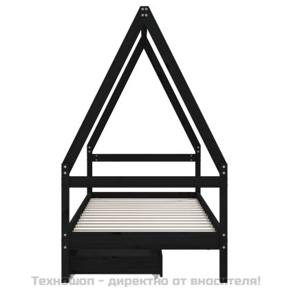 Рамка за детско легло с чекмеджета черна 90x200 см бор масив