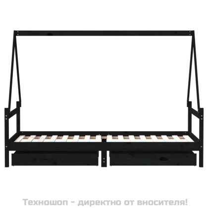 Рамка за детско легло с чекмеджета черна 90x200 см бор масив