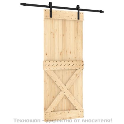 Плъзгаща врата с монтажни части, 85x210 см, борово дърво масив