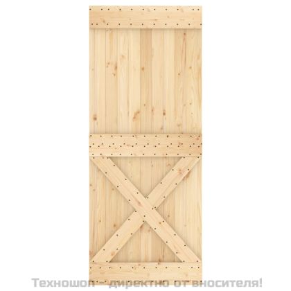 Плъзгаща врата с монтажни части, 85x210 см, борово дърво масив