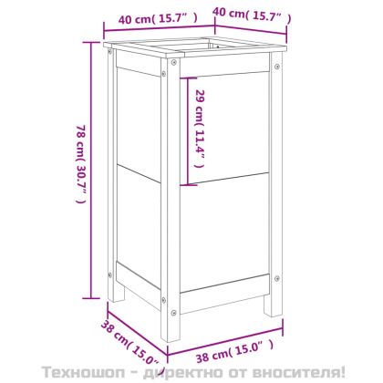 Градински сандък, сив, 40x40x78 см, масивна борова дървесина