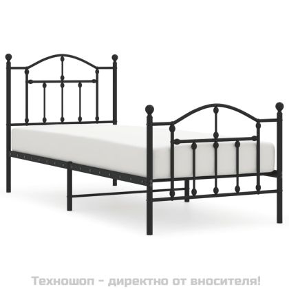Метална рамка за легло с горна и долна табла, черна, 90x200 см