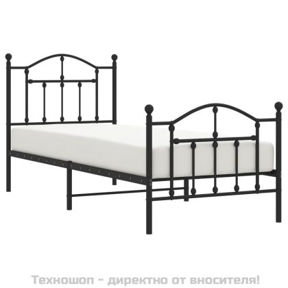 Метална рамка за легло с горна и долна табла, черна, 90x200 см