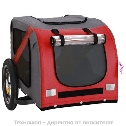 Ремарке за колело за любимци червен и сив Оксфорд плат и желязо