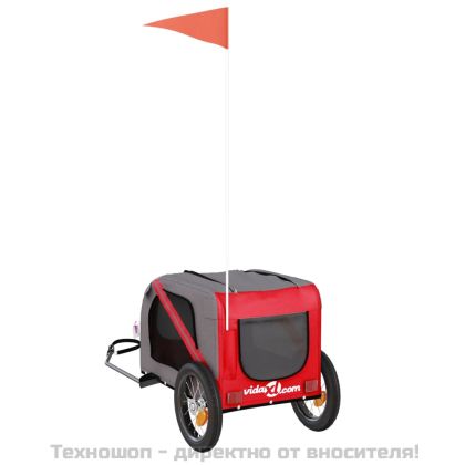 Ремарке за колело за любимци червен и сив Оксфорд плат и желязо