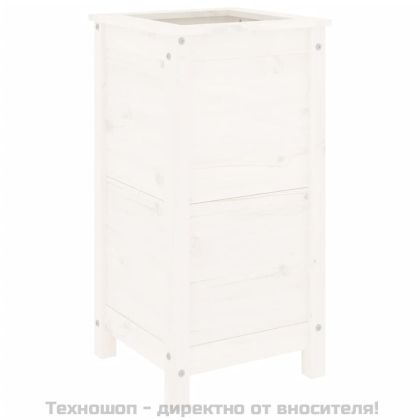 Градински сандък, бял, 40x40x78 см, масивна борова дървесина