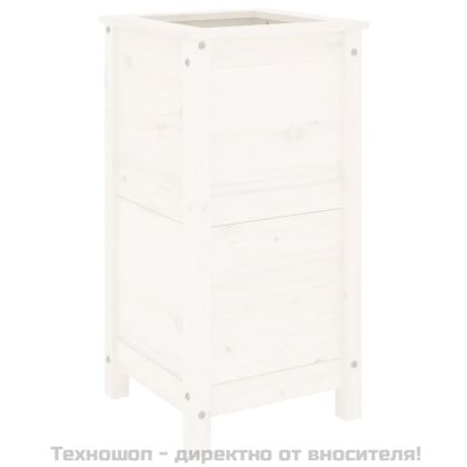 Градински сандък, бял, 40x40x78 см, масивна борова дървесина