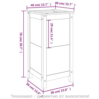 Градински сандък, бял, 40x40x78 см, масивна борова дървесина