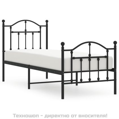Метална рамка за легло с горна и долна табла, черна, 75x190 см