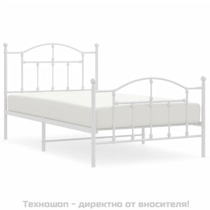 Метална рамка за легло с горна и долна табла, бяла, 100x190 см