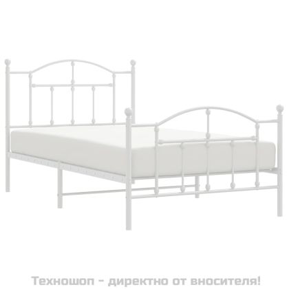 Метална рамка за легло с горна и долна табла, бяла, 100x190 см