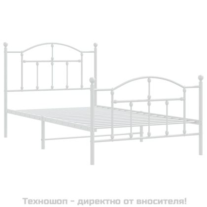 Метална рамка за легло с горна и долна табла, бяла, 100x190 см