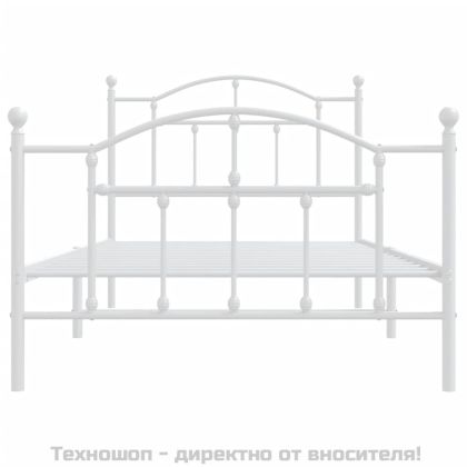 Метална рамка за легло с горна и долна табла, бяла, 100x190 см